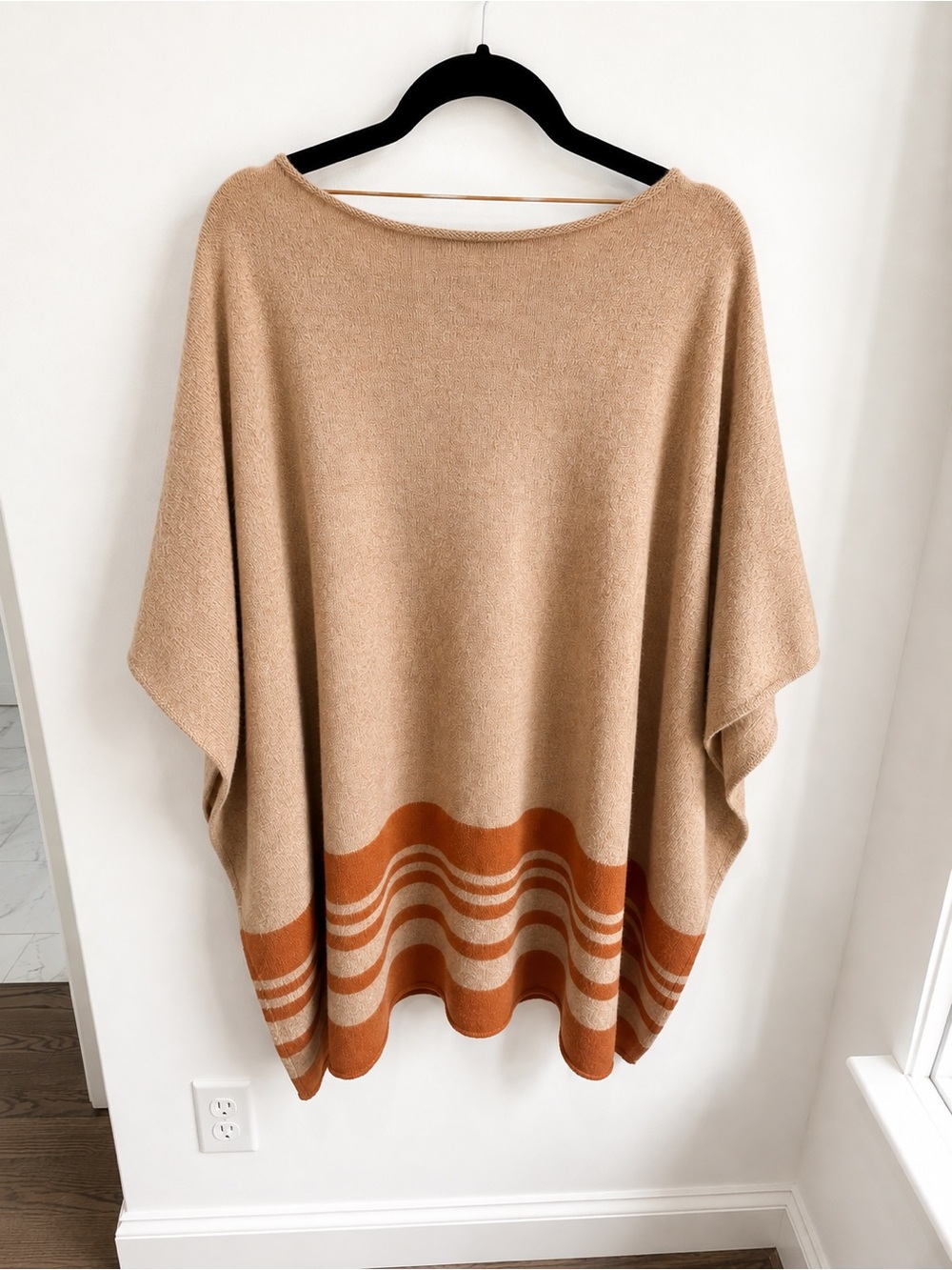 Halogen 100% Cashmere Poncho Sweater One Size Camel Rust Stripe